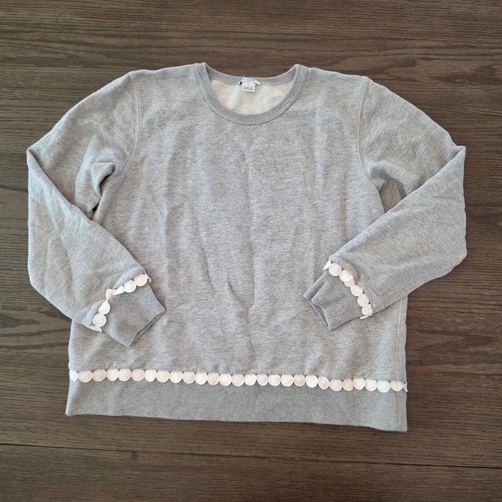 J.Crew Gray Scalloped Eyelet Trim Cotton French Terry Sweatshirt M